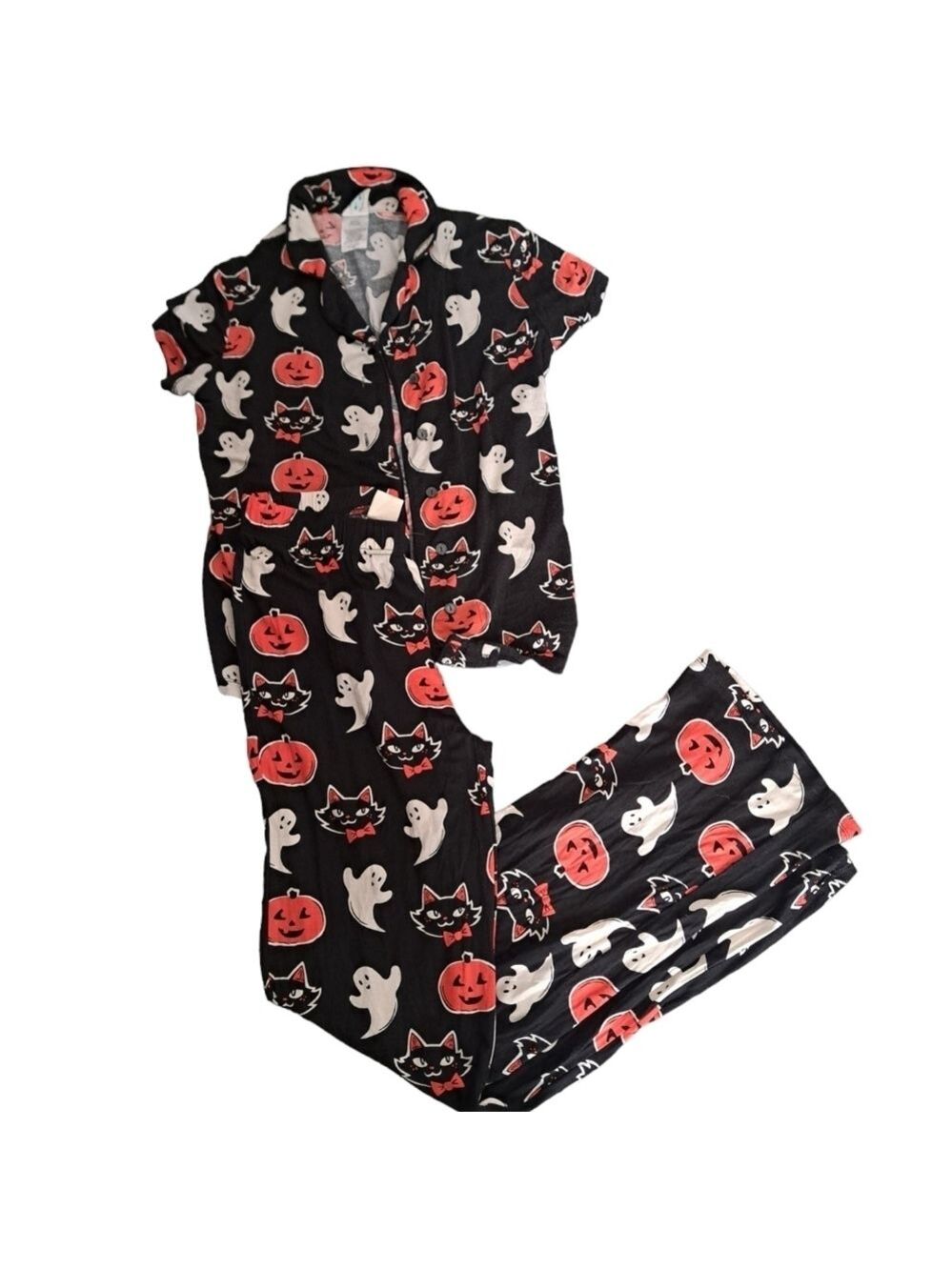 NITE-NITE MUNKI MUNKI Halloween goblins pumpkins black cat PJ's pajamas set XS